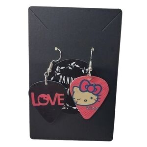 Handcrafted Hello Kitty Guitar Pick Earrings